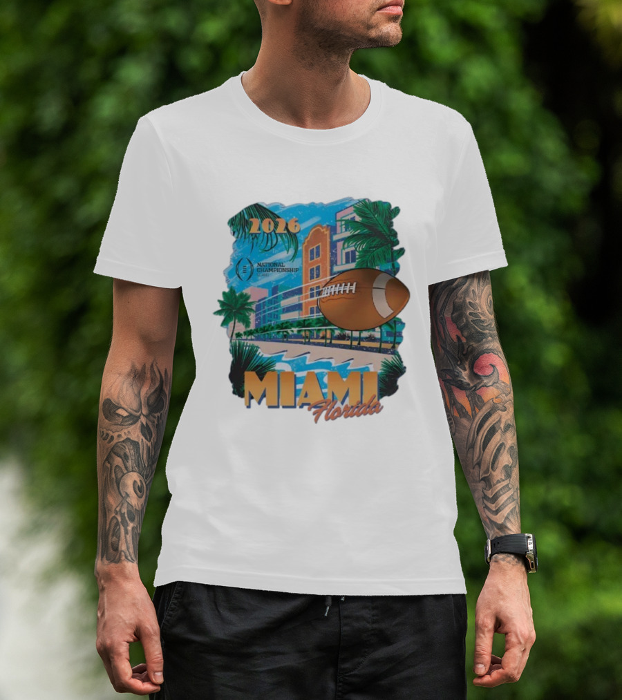 College Football Playoff National Championship 2026 Miami Florida Scenic Palm Trees Football T-Shirt