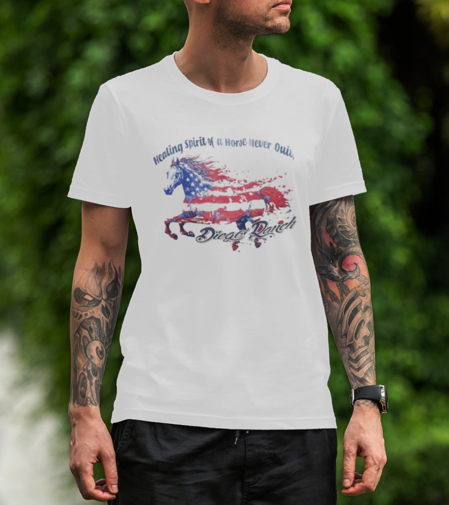 Healing Spirit Of A Horse Never Quits Diego Ranch USA Flag T-Shirt