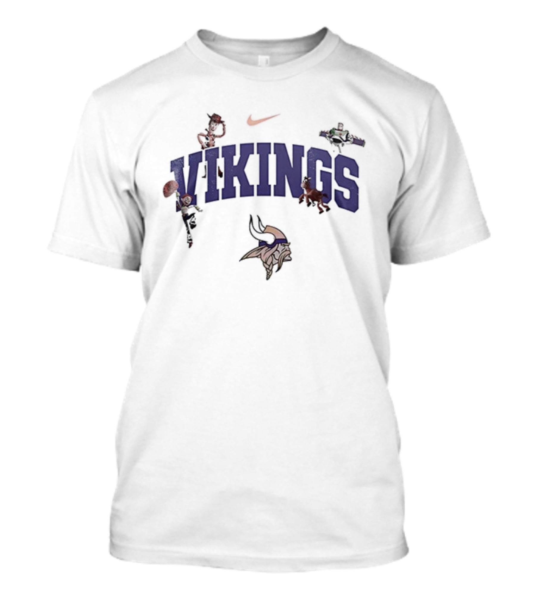 Nike Minnesota Vikings Toy Story Collaboration With Woody, Buzz Lightyear, And Mr. Potato Head T-Shirt