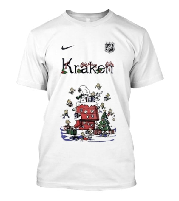 Nike Snoopy Christmas Seattle Kraken Peanuts Holiday Collaboration T-Shirt