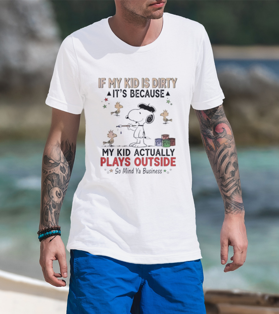 Snoopy Woodstock My Kid Plays Outside Mind Ya Business T-Shirt