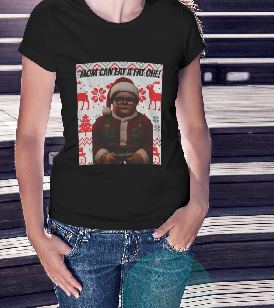 Mom Can Eat A Fat One Santa Christmas Ugly Sweater Pattern T-Shirt