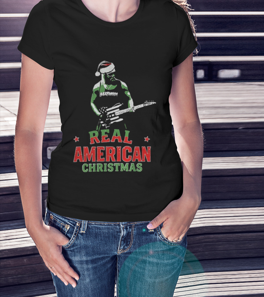 Hulk Hogan Santa Hat Real American Christmas Guitar Holiday T-Shirt
