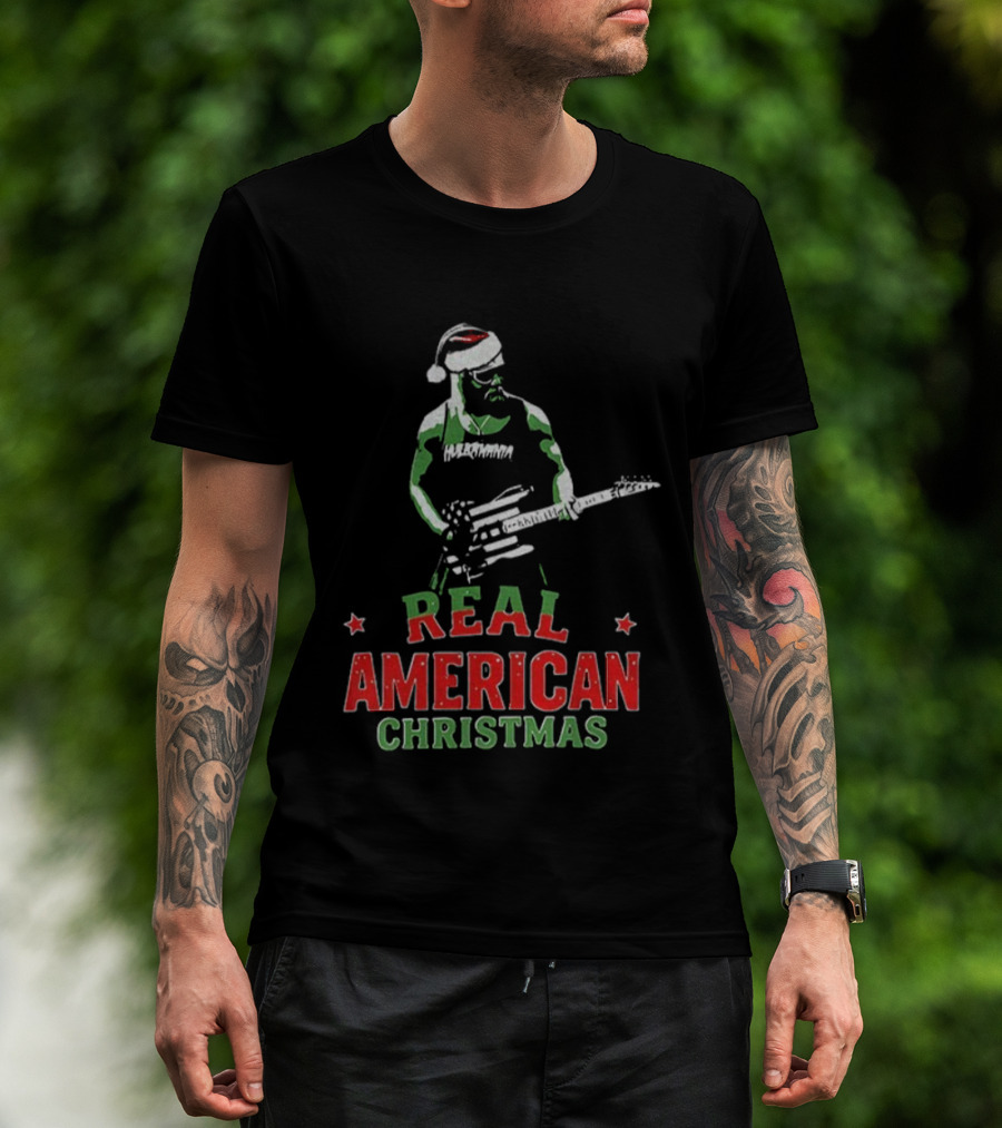 Hulk Hogan Santa Hat Real American Christmas Guitar Holiday T-Shirt