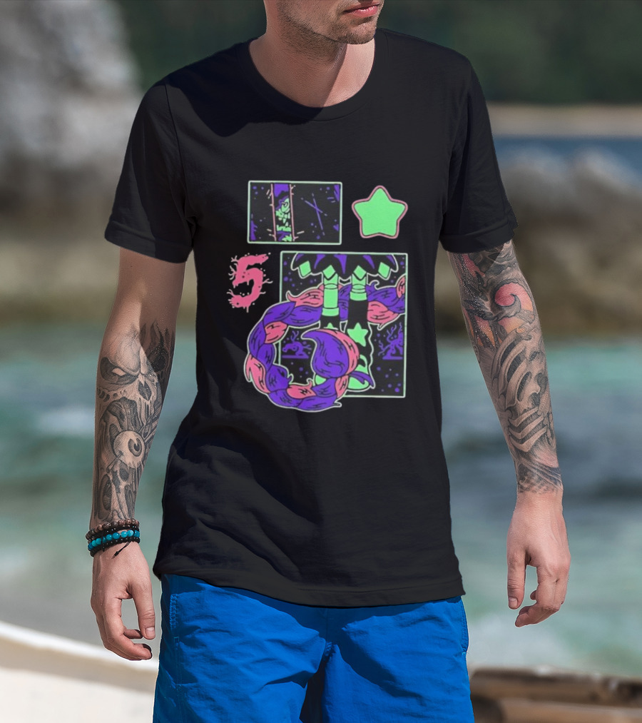 Poppy Theory Neon Star Braided Hair Cosmic Number 5 T-Shirt