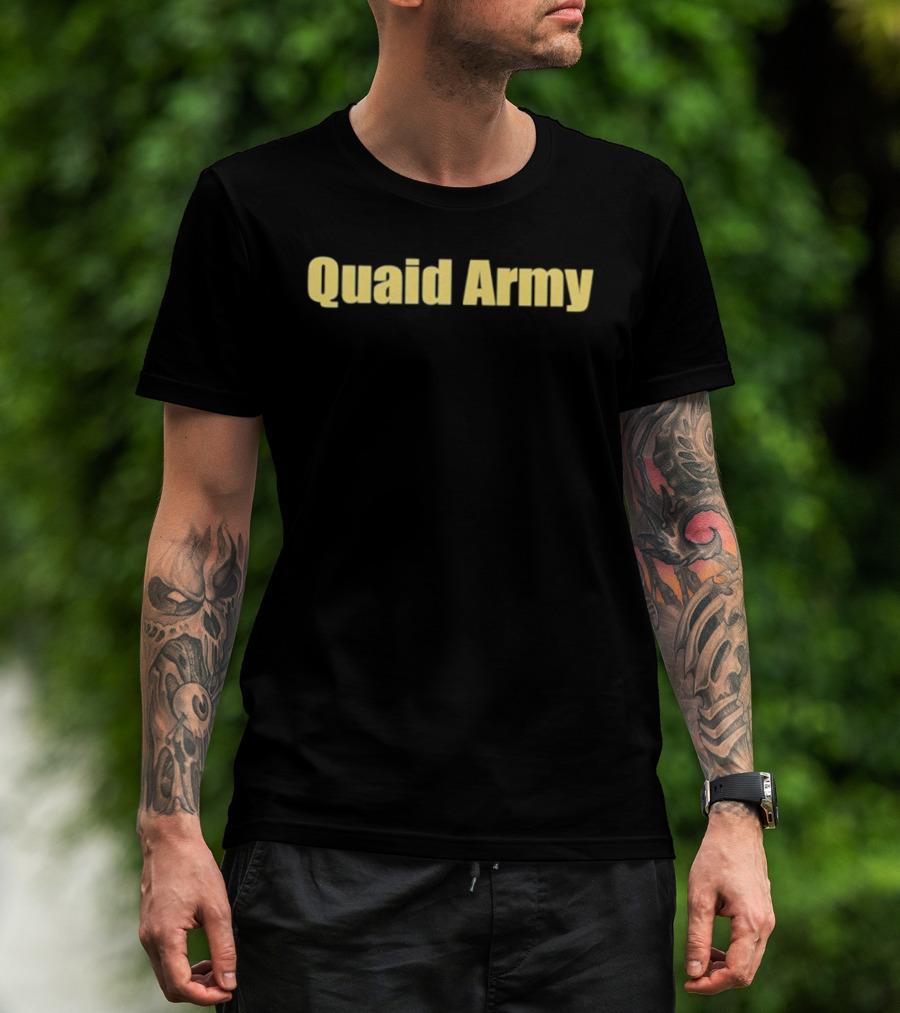 Quaid Army Text Simple Yellow Bold Font T-Shirt
