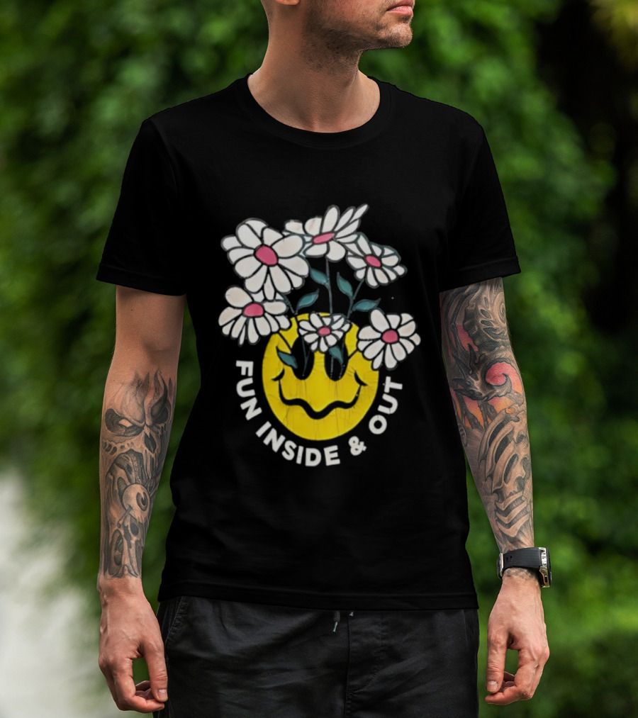 Fun Inside And Out Yellow Smiley Face With Daisies T-Shirt