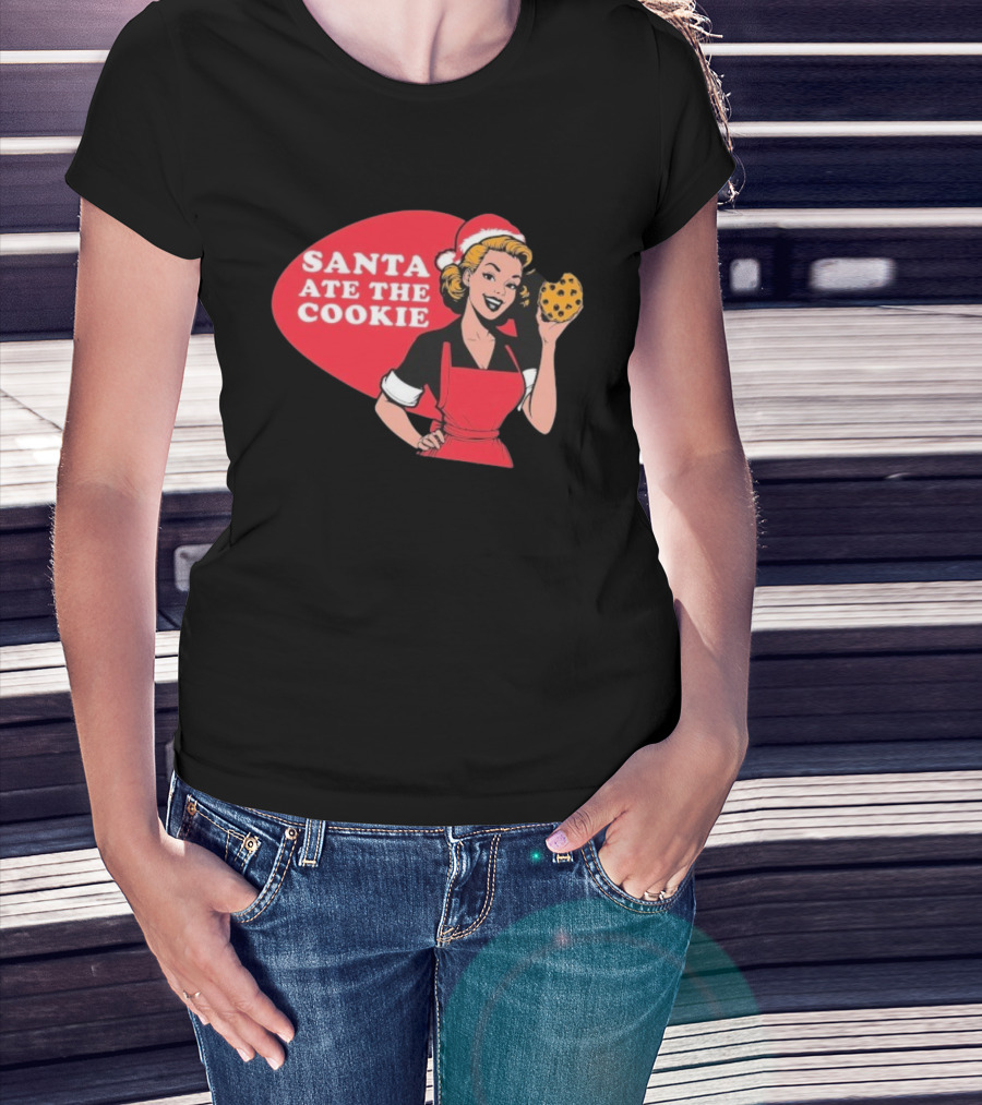 Vintage Santa Ate The Cookie Christmas Retro Humor T-Shirt