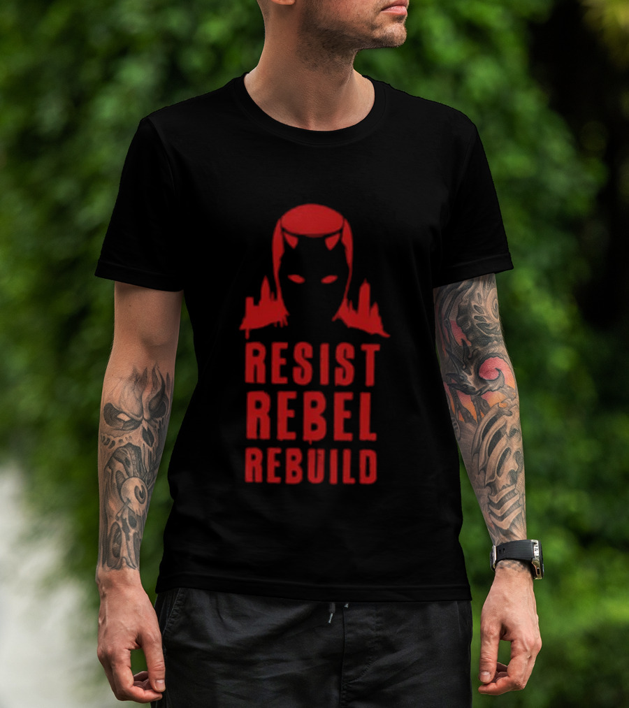Daredevil Resist Rebel Rebuild Heroic Icon Mask Symbol T-Shirt