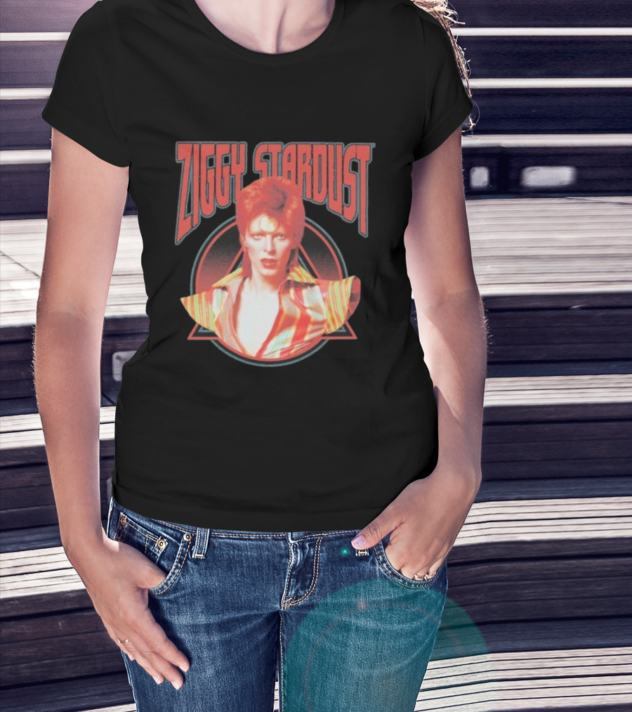 Ziggy Stardust David Bowie Iconic Image Red And Orange Striped Glam Rock Aesthetic T-Shirt