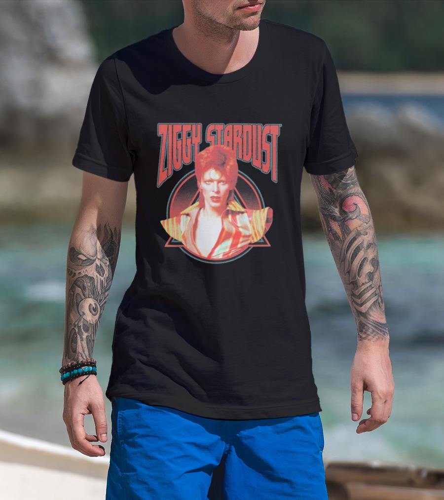 Ziggy Stardust David Bowie Iconic Image Red And Orange Striped Glam Rock Aesthetic T-Shirt