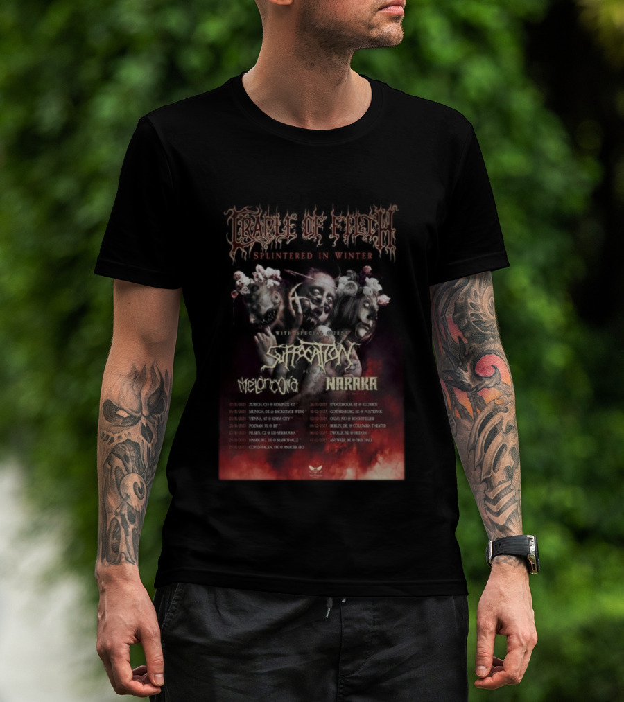 Cradle Of Filth Splintered In Winter Tour 2025 Suffocation Melancholia Naraka Dates T-Shirt