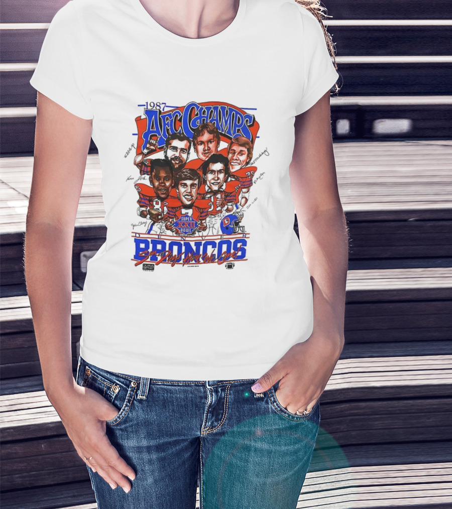 1987 AFC Champs Denver Super Bowl XXII Broncos Signature T-Shirt