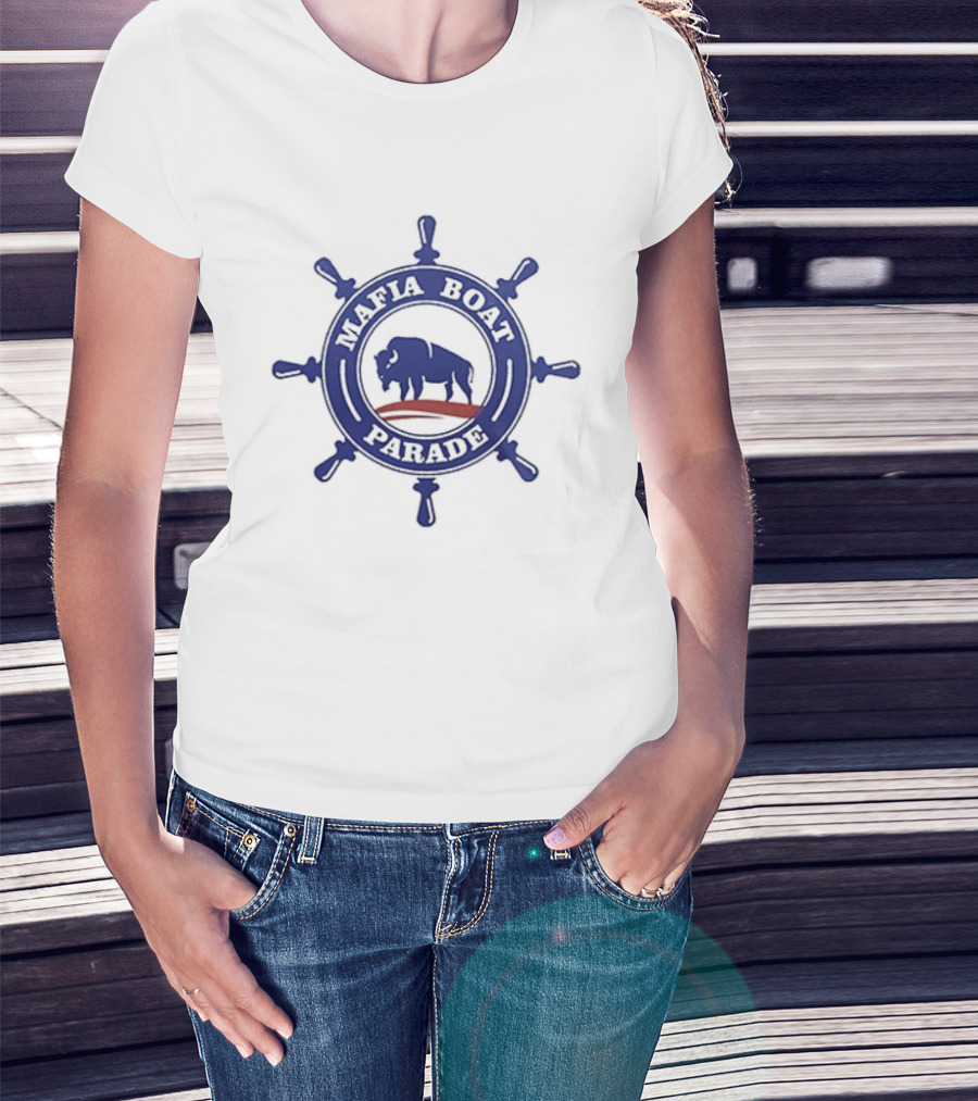 Buffalo Bills Mafia Boat Parade Firefighter Arno Memorial Foundation Buffalo Blue Helm Wheel T-Shirt