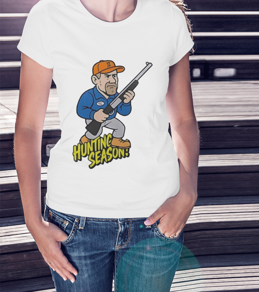 Detroit Lions Hunting Season Cartoon Character With Rifle T-Shirt