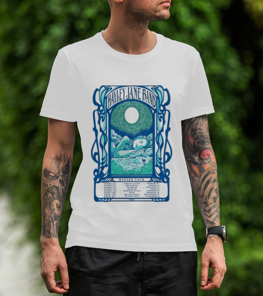 Hayley Jane Band Winter Tour 2025 Dates Vibrant Blue Art Nouveau Style T-Shirt