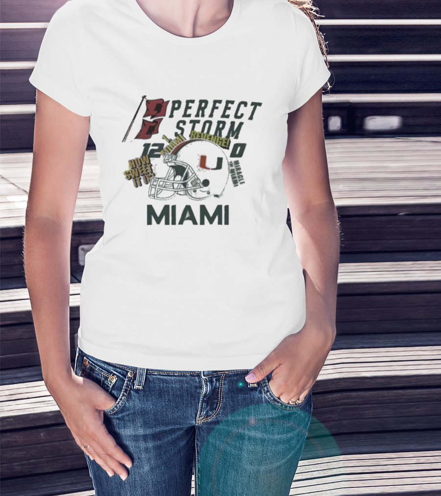 Miami Hurricanes Perfect Storm Refugee Sweet Helmet T-Shirt
