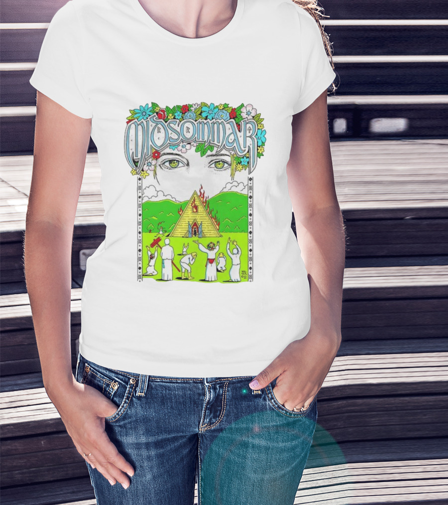 Midsommar Eyes Pyramid Fire Ceremony Illustration T-Shirt