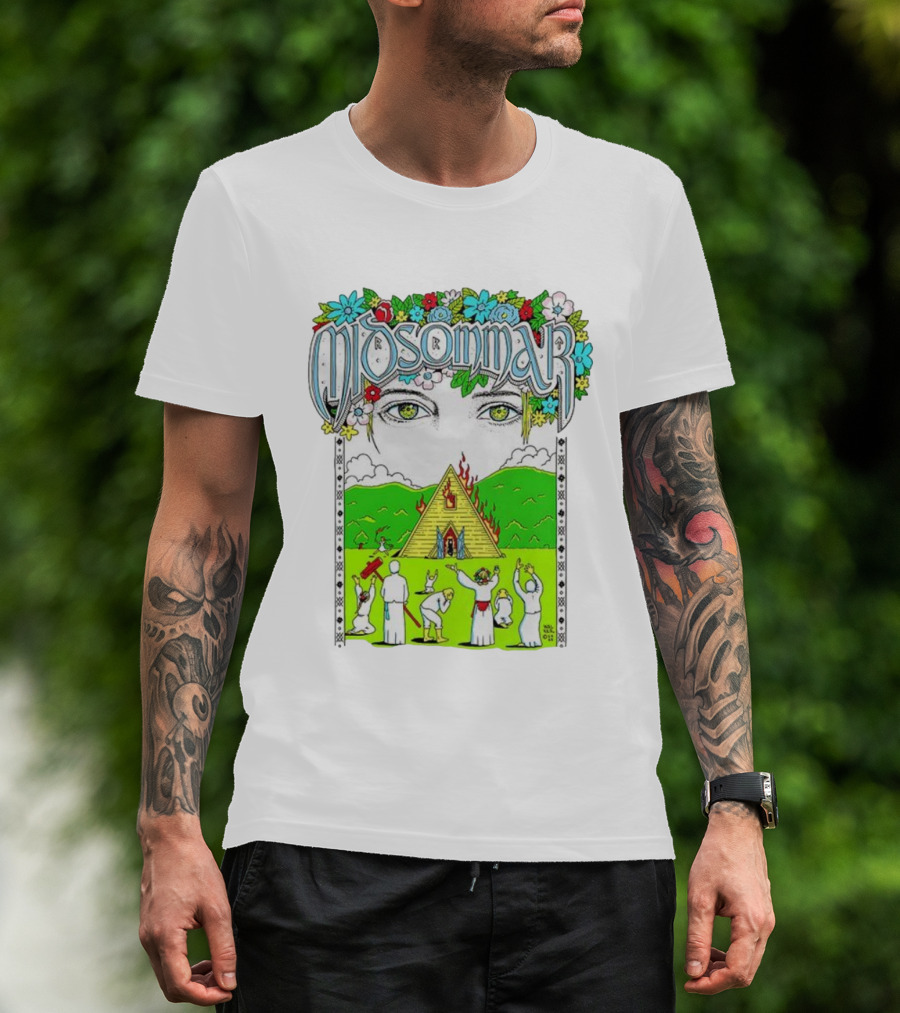 Midsommar Eyes Pyramid Fire Ceremony Illustration T-Shirt