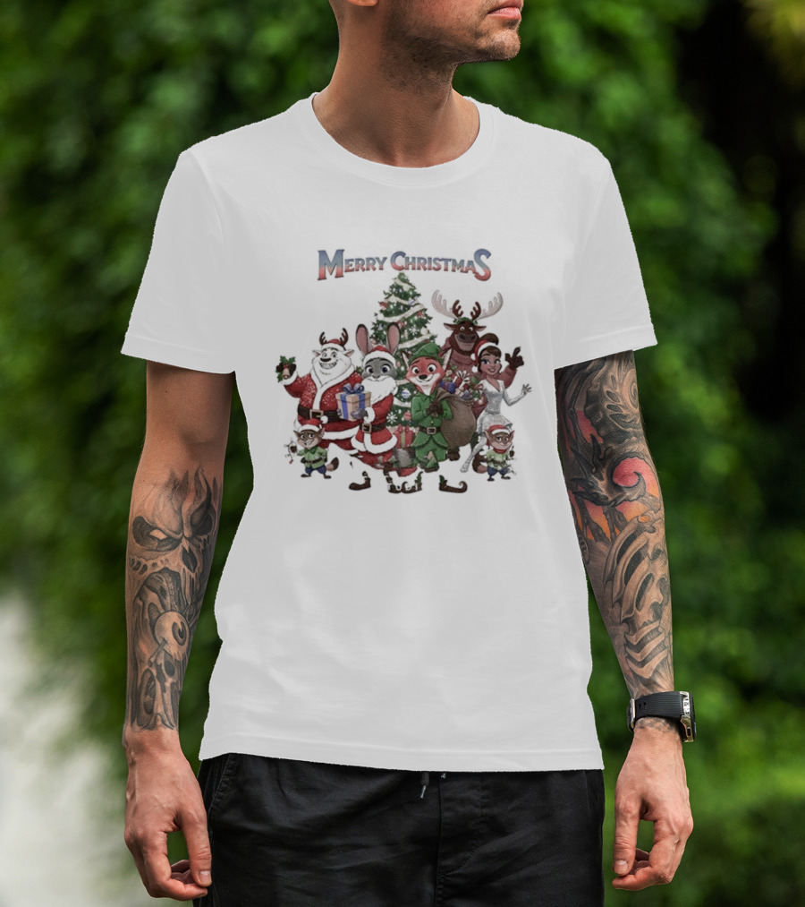 Judy Hopps Nick Wilde Merry Christmas Zootopia Holiday Friends Tree T-Shirt