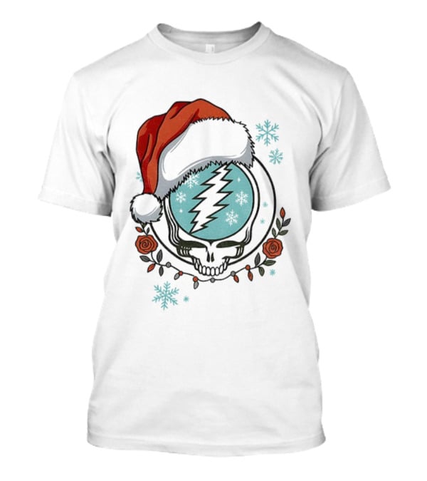 Grateful Dead Steal Your Face Santa Hat Christmas Roses Snowflakes T-Shirt