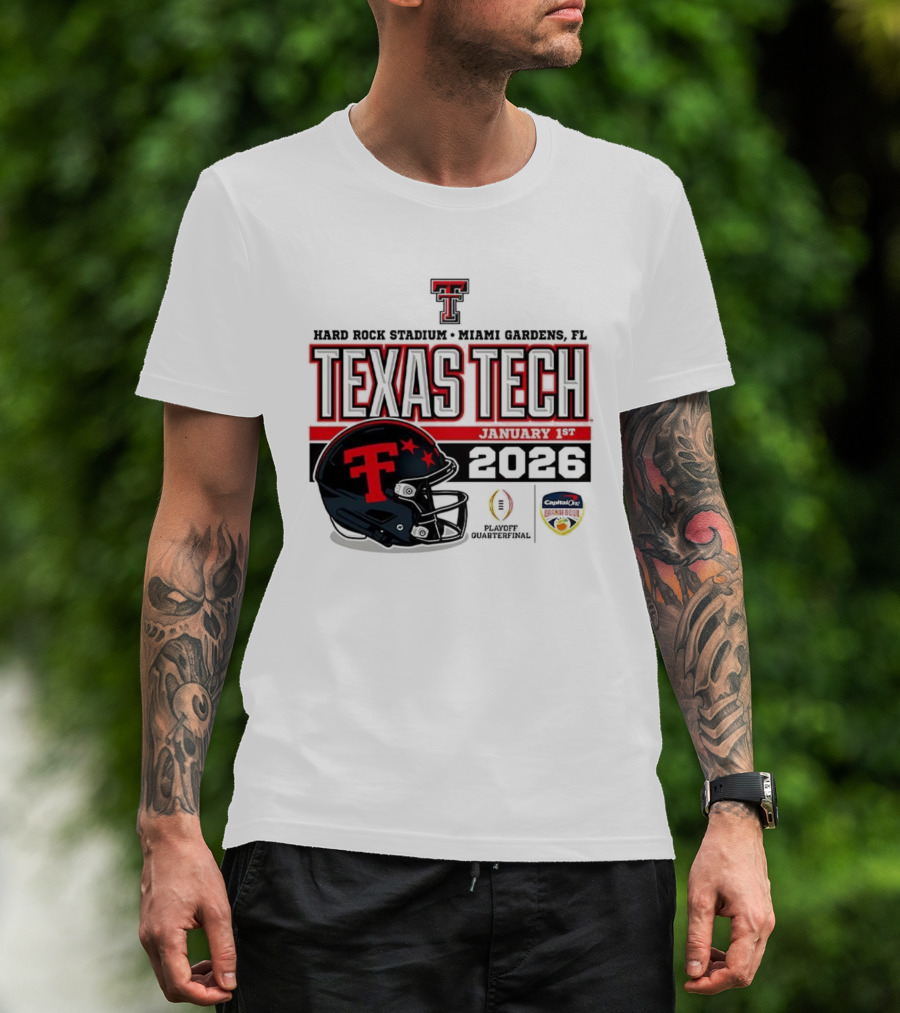 Texas Tech Red Raiders January 1 CFP Hard Rock Stadium College Football Playoff Helmet T-Shirt