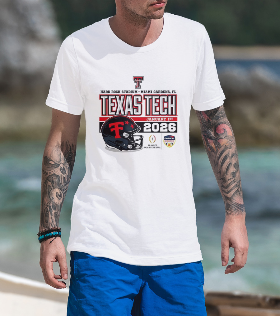 Texas Tech Red Raiders January 1 CFP Hard Rock Stadium College Football Playoff Helmet T-Shirt