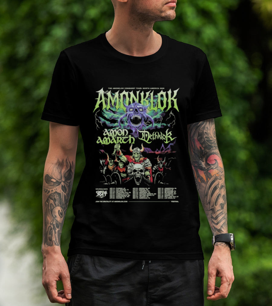 Amonklok Amon Amarth Dethklok Conquest Tour North America 2026 Dates T-Shirt