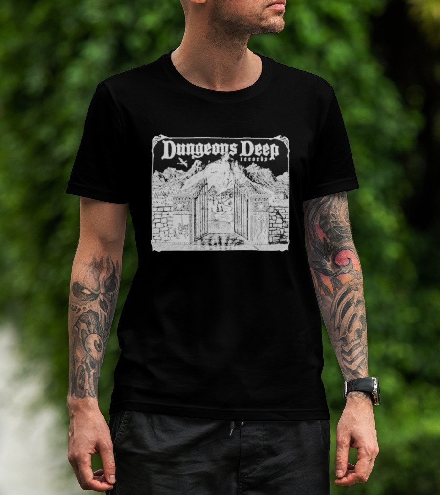 Dungeons Deep Records Fantasy Mountain Gate Adventure Scenic Landscape T-Shirt