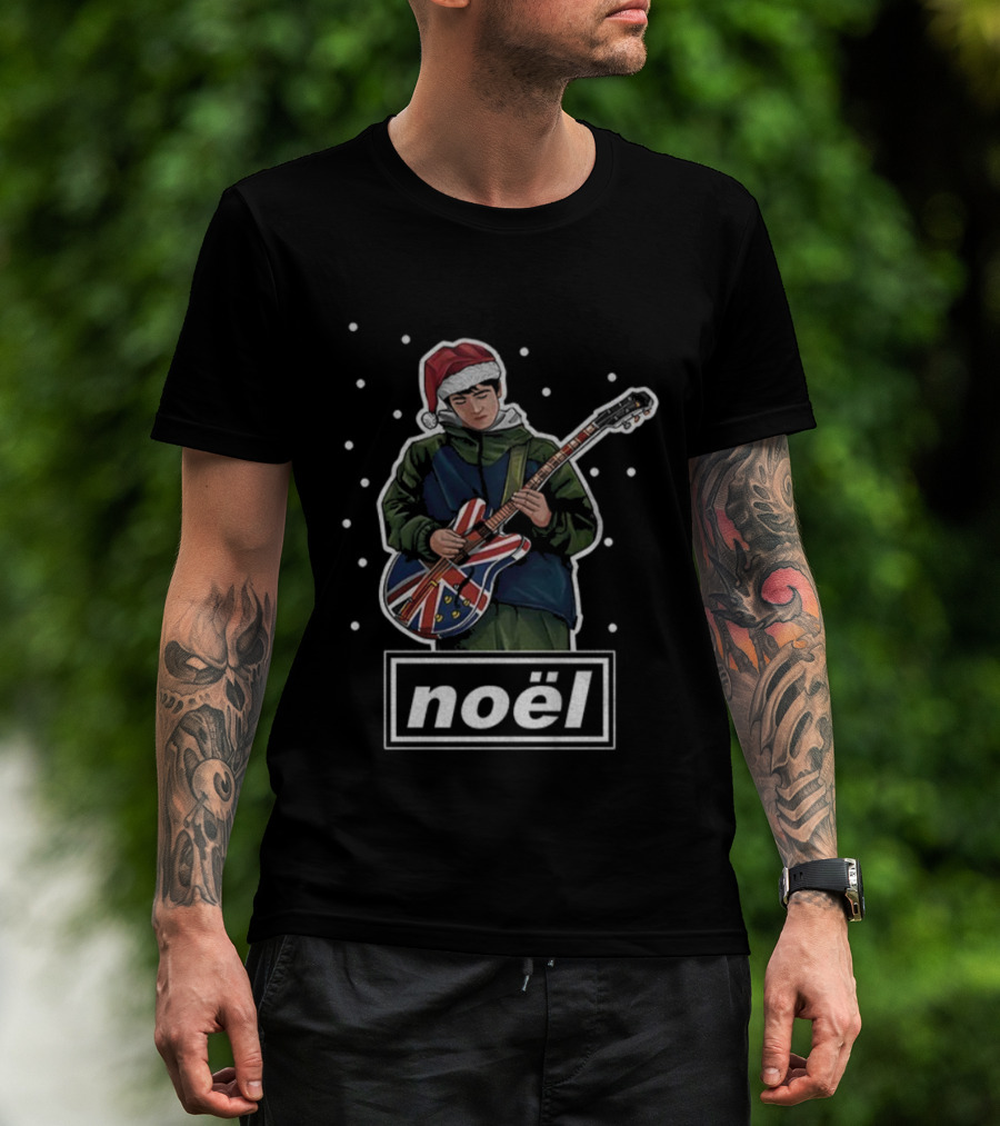 Noel Gallagher Santa Hat Union Jack Guitar Oasis Merry Christmas T-Shirt