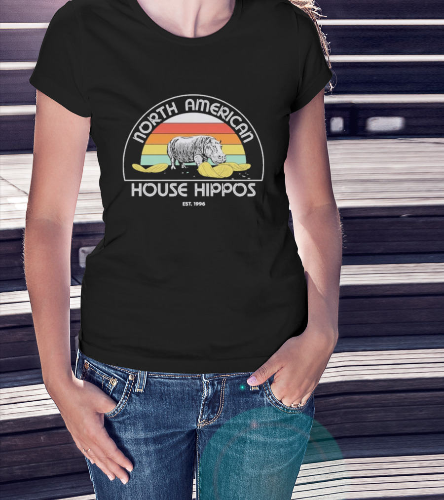 North American House Hippos Est 1996 Vintage Rainbow T-Shirt