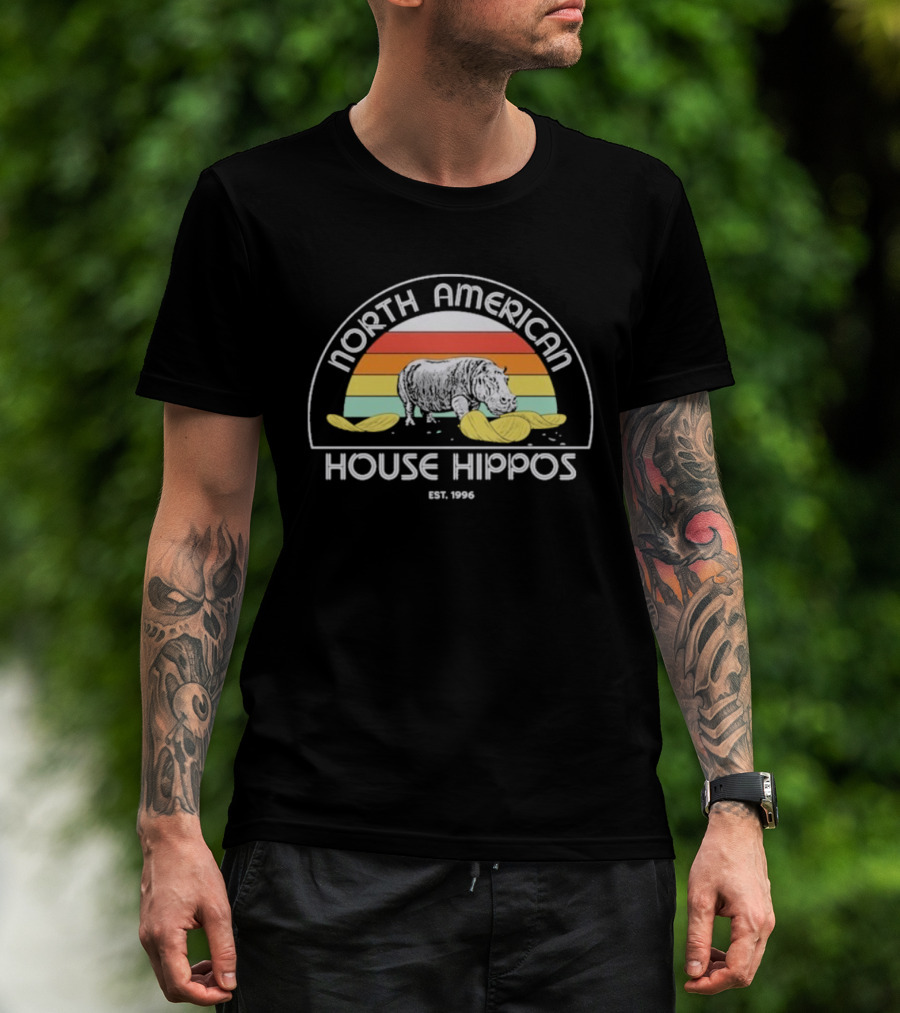 North American House Hippos Est 1996 Vintage Rainbow T-Shirt