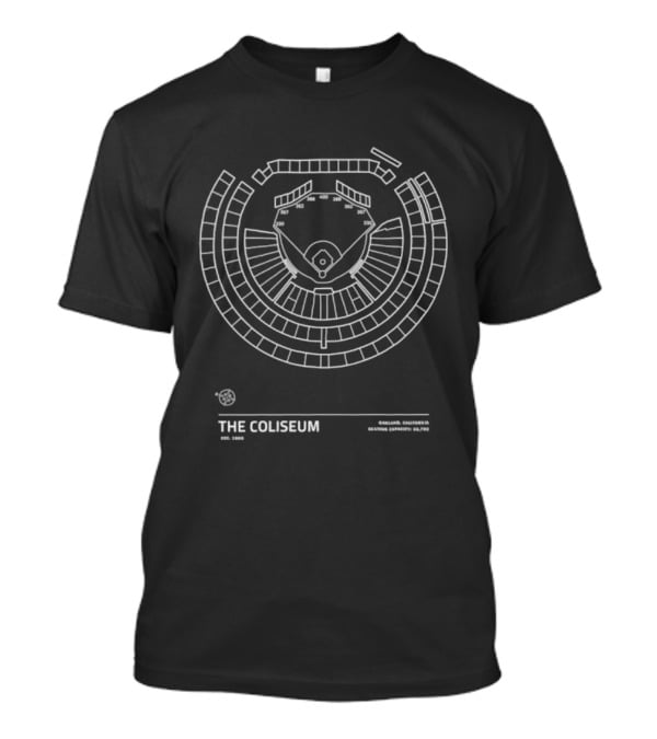 The Coliseum Oakland California Seating Chart Blueprint Stadium Outline T-Shirt