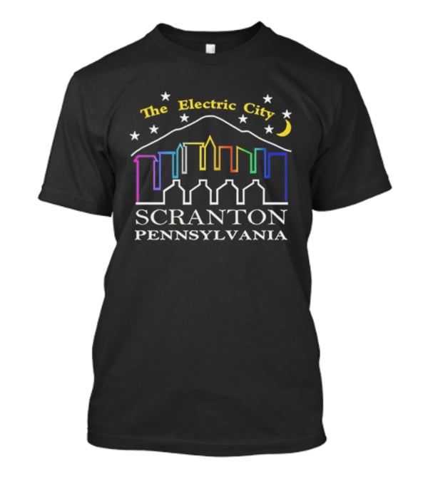 The Electric City Scranton Pennsylvania Skyline Stars Moon Colorful Outlines T-Shirt