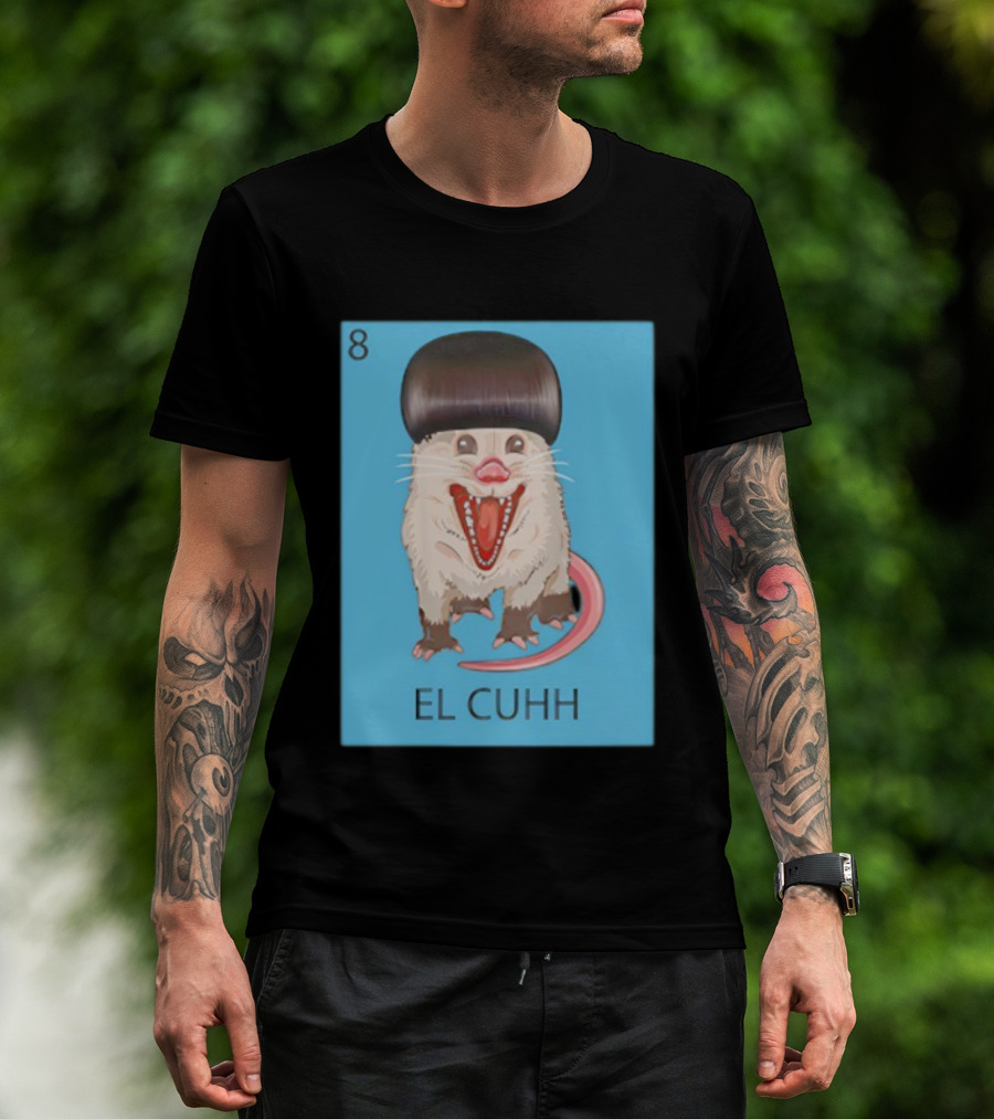 Takuache Loteria El Cuhh Card Number 8 Possum Art Cartoon Style T-Shirt