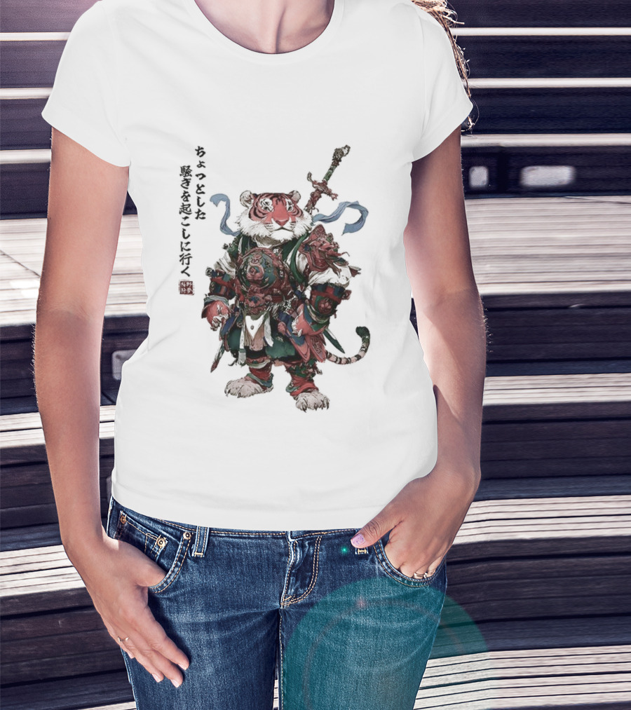 Off To Stir Up Some Trouble Tiger Wears Armor Japanese Style T-Shirt