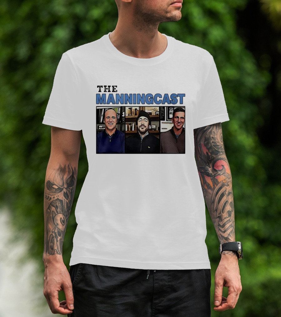 The Manningcast Hosts Cartoon Illustration NFL Broadcast Trio T-Shirt
