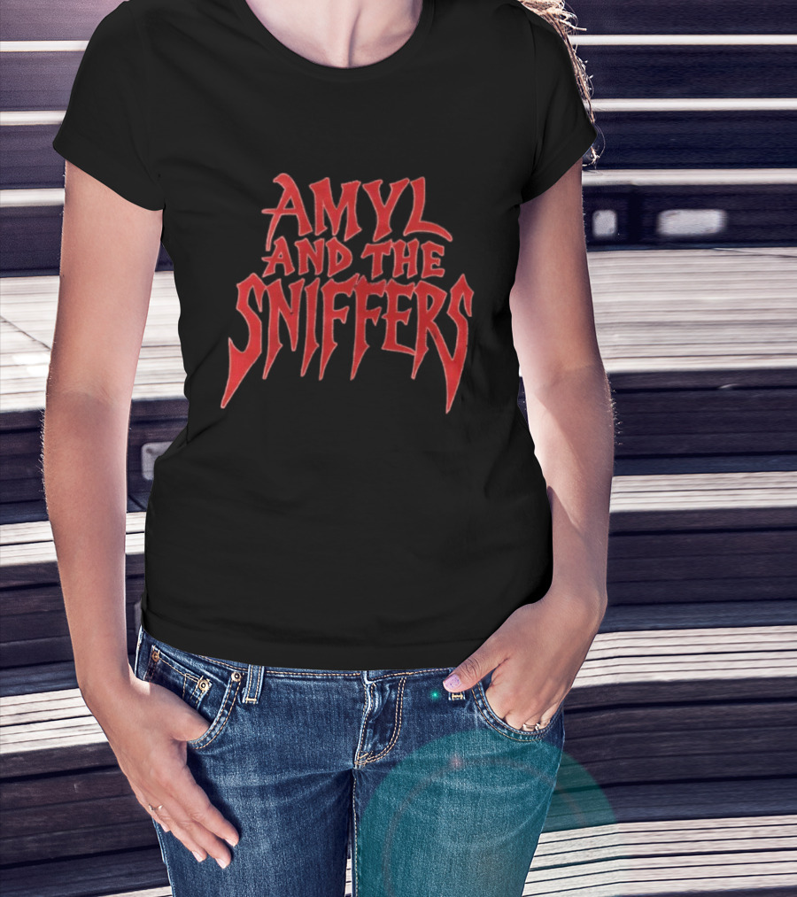 Amyl And The Sniffers Red Spiked Lettering Band Name Graphic T-Shirt