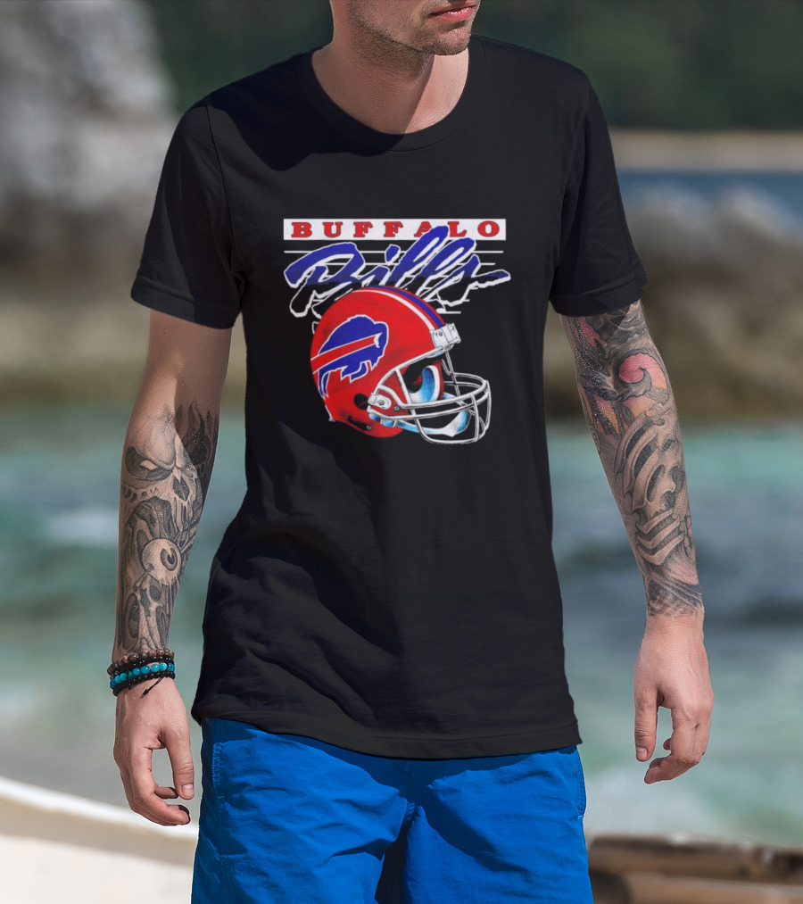 Buffalo Bills Gradient Alternate Helmet Team Title T-Shirt