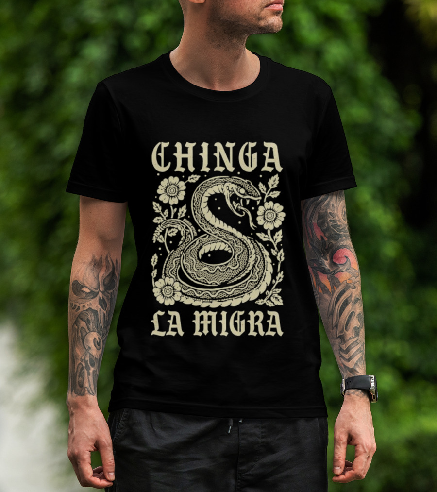 Chinga La Migra Snake Floral Motif T-Shirt