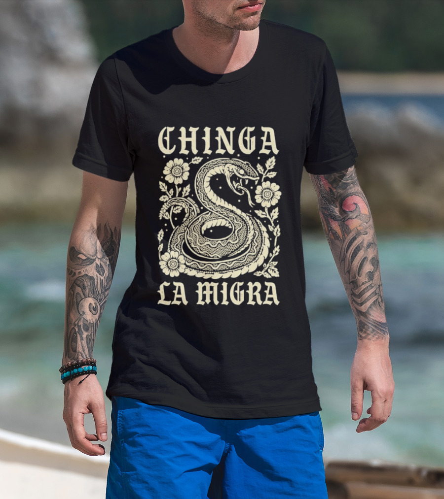 Chinga La Migra Snake Floral Motif T-Shirt