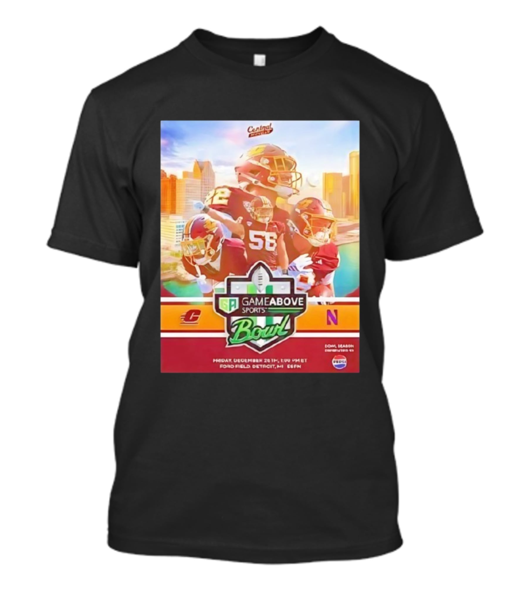 Central Michigan Vs Northwestern GameAbove Sports Bowl 2025 December 26th Ford Field Detroit ESPN T-Shirt