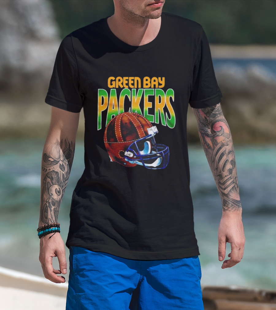 Green Bay Packers Vintage Helmet Gradient Style T-Shirt