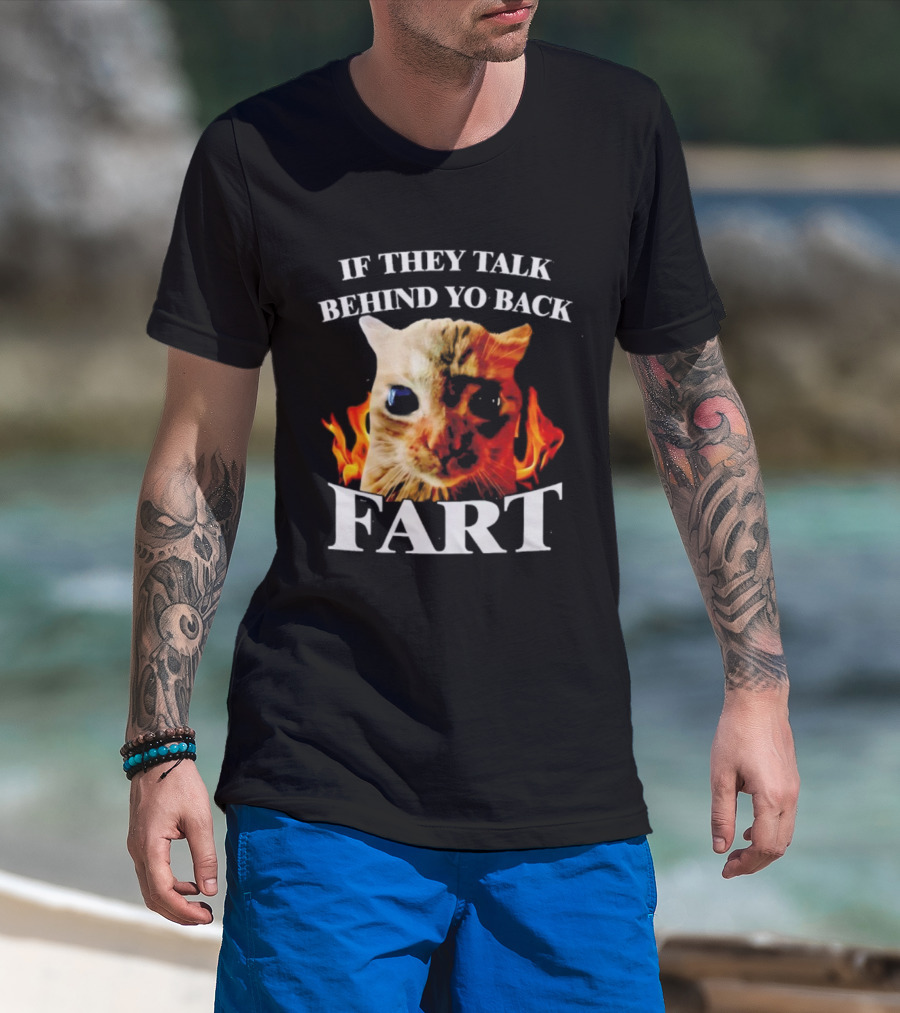 If They Talk Behind Yo Back Fart Cat Meme Fire Background T-Shirt