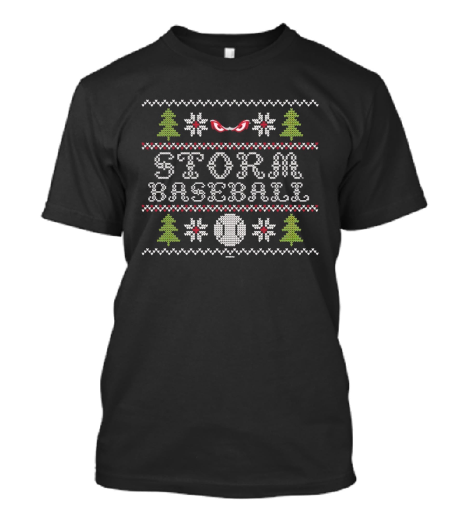 Lake Elsinore Storm Baseball Ugly Sweater Holiday Trees And Baseballs T-Shirt