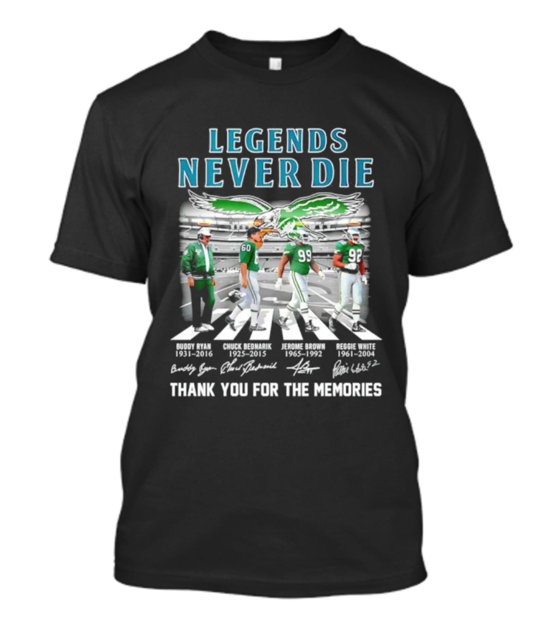 Legends Never Die Philadelphia Eagles Abbey Road Thank You For The Memories Signatures T-Shirt