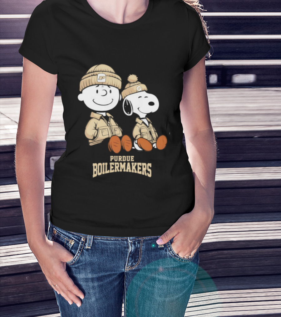 Purdue Boilermakers Snoopy Charlie Brown Peanuts Characters Vintage Style Collaboration T-Shirt