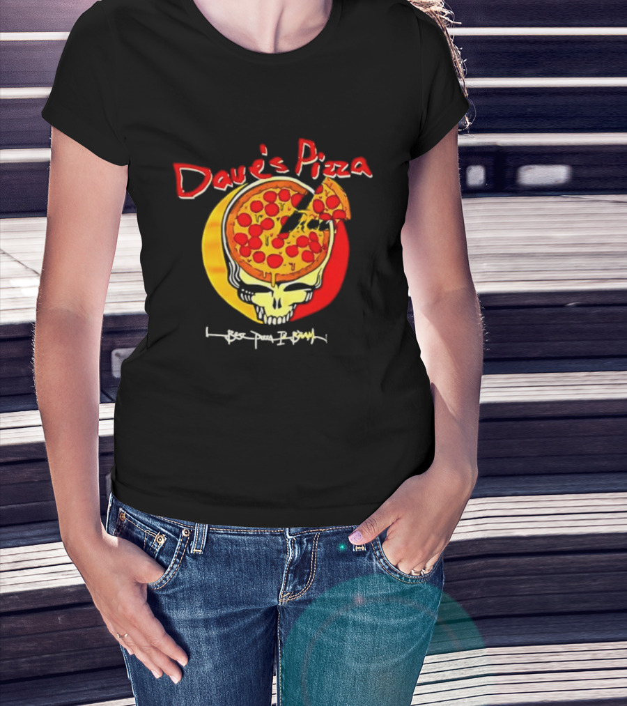 Dave's Pizza Skull Grateful Dead Vs Classic Pizza Logo Mashup T-Shirt