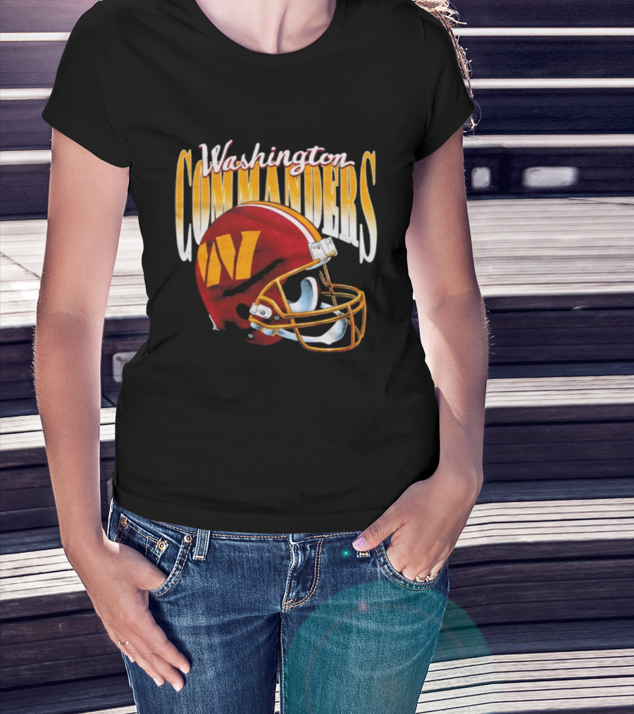 Washington Commanders Gradient Helmet Retro Style Red Yellow W T-Shirt