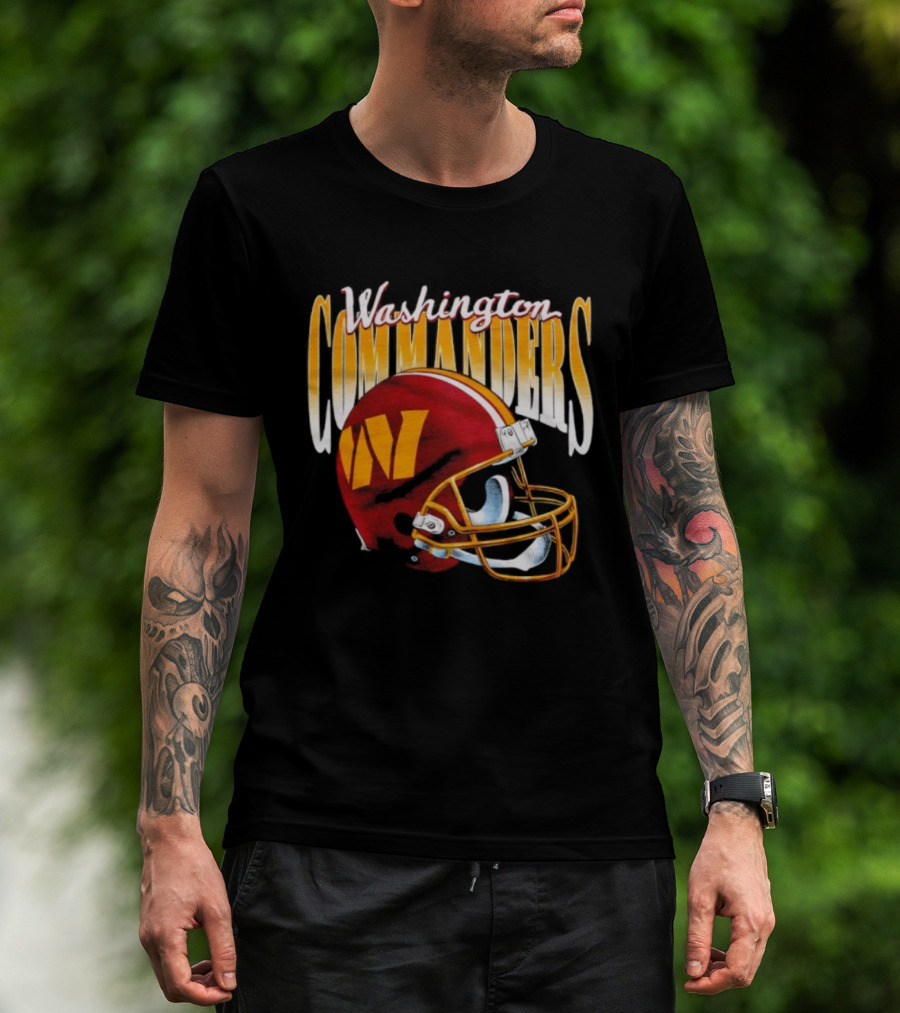 Washington Commanders Gradient Helmet Retro Style Red Yellow W T-Shirt